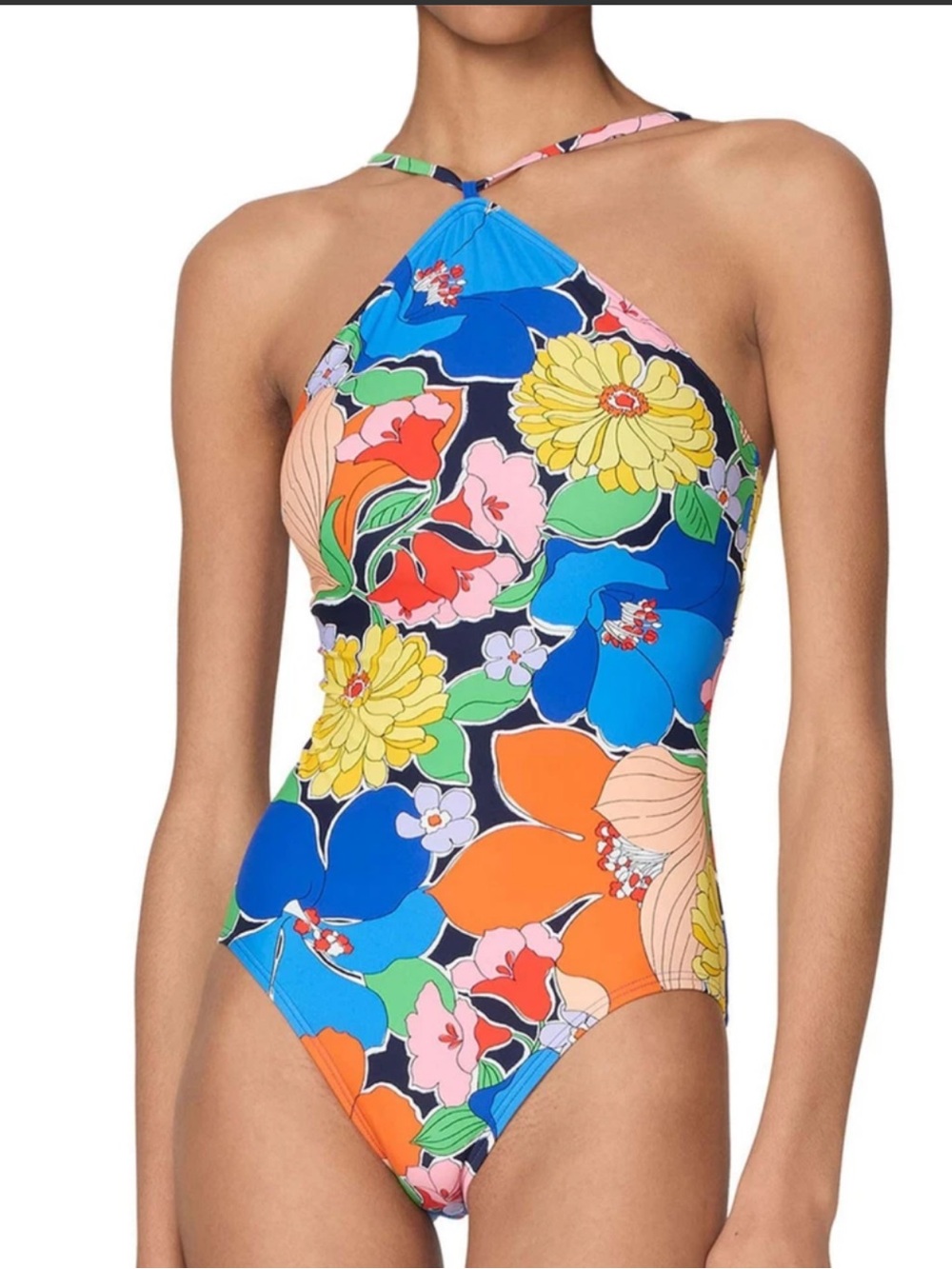 Kate Spade 60’s 70’s Retro Mod Floral High Neck One Piece Swimsuit Size S NWT - Picture 1 of 9